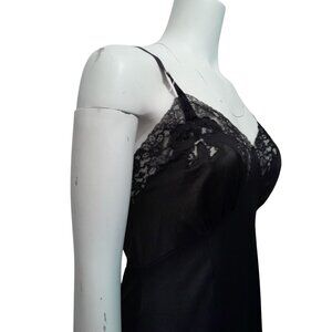 Vintage 50s Silky Nylon Lace Accent Pin Up Full Dress Sz 36 Slip Dark Choc Brown